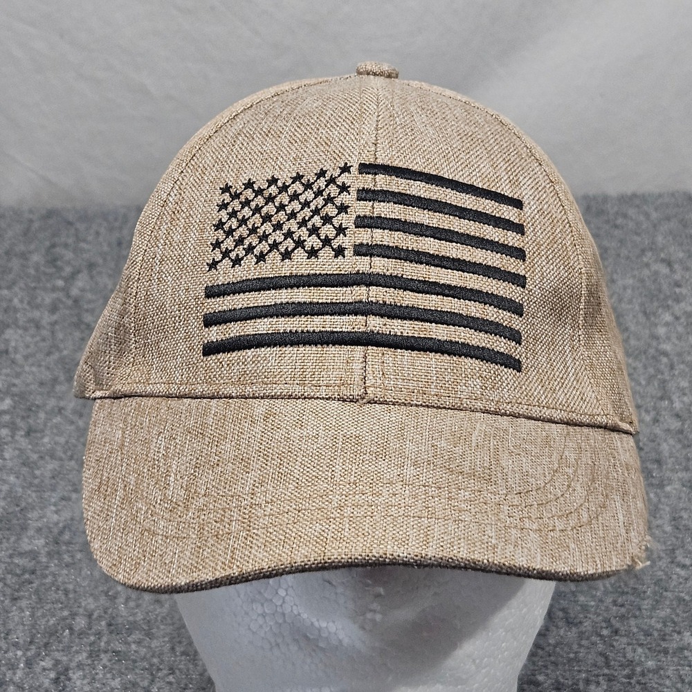 American Flag Hat Patriotic Cap USA Tan Embroidered Strapback Embroidered